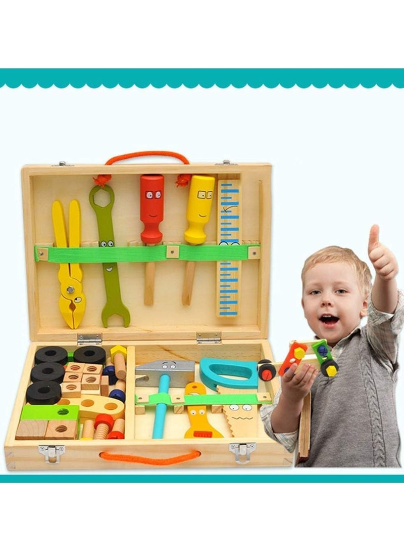 Tool Kit for Kids, Wooden Tool Box with Building Toy Set Creative DIY Educational Construction (Pack of 33) - Image 2