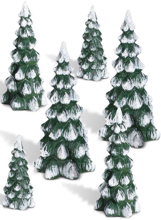 Barydat مجموعة أشجار الصنوبر لقرية عيد الميلاد من باريدات، 6 قطع، 3 أحجام، تماثيل صنوبر شتوية، تماثيل من الراتنج، أشجار صنوبر مغطاة بالثلج والصقيع، تماثيل صنوبر للقرى، قطع مركزية للموقد، زينة سطح الطاولة - Image 1