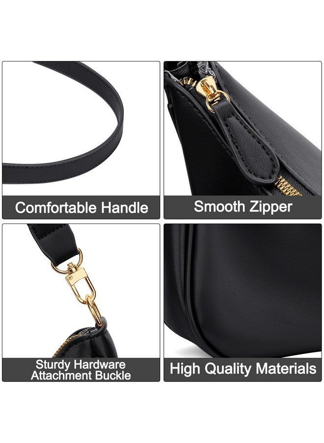 KKXIU Shoulder Bag for Women Cute Hobo and Tote Handbags Retro Clutch Underarm Purse with 2 Removable Straps (Black) - Image 2