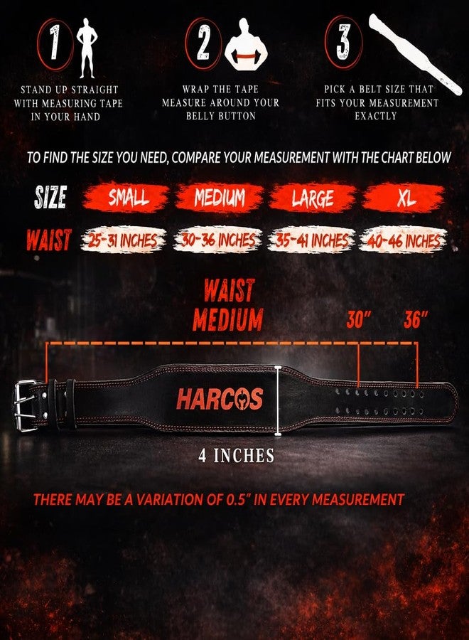 Harcos Premium Leather Gym Belt - Maximum Support & Durability Weightlifting Belt for Bodybuilding, Squatting, Lower Back Support & Back Pain - Real Leather, Adjustable Buckle Sizing - Men Women 4.5 MM thickness (Black-Red, Small) - Image 5