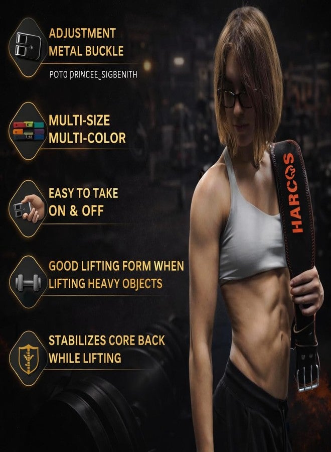 Harcos Premium Leather Gym Belt - Maximum Support & Durability Weightlifting Belt for Bodybuilding, Squatting, Lower Back Support & Back Pain - Real Leather, Adjustable Buckle Sizing - Men Women 4.5 MM thickness (Black-Red, Small) - Image 3