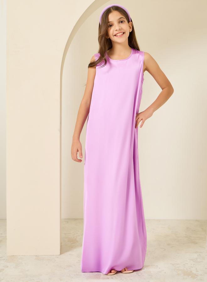 Styli Girls Lilac Printed Abaya with Inner Dress - Image 5