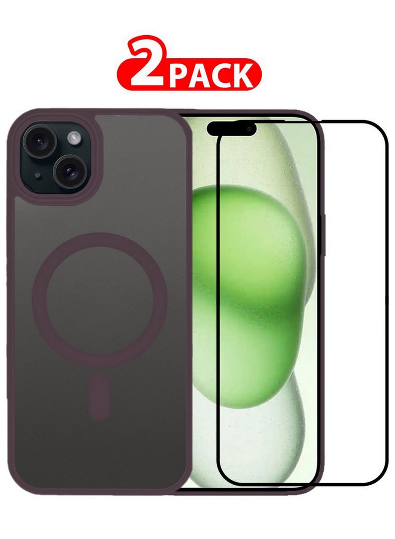 CATANES 2 Pieces Magnetic Slim Protective Case for iPhone 15 Plus - with Wireless Charging Support with 3D Screen Protector - Marlot - Image 1