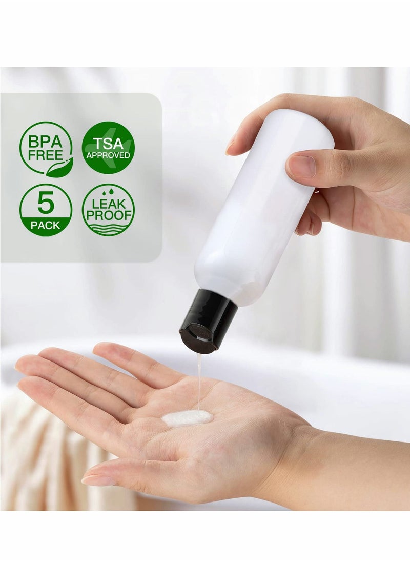SYOSI - 8oz Clear Plastic Empty Travel Bottles with Disc Top Flip Cap, BPA-Free Squeeze Containers for Shampoo, Lotion, Soap, Cream -5 Pcs - Image 1