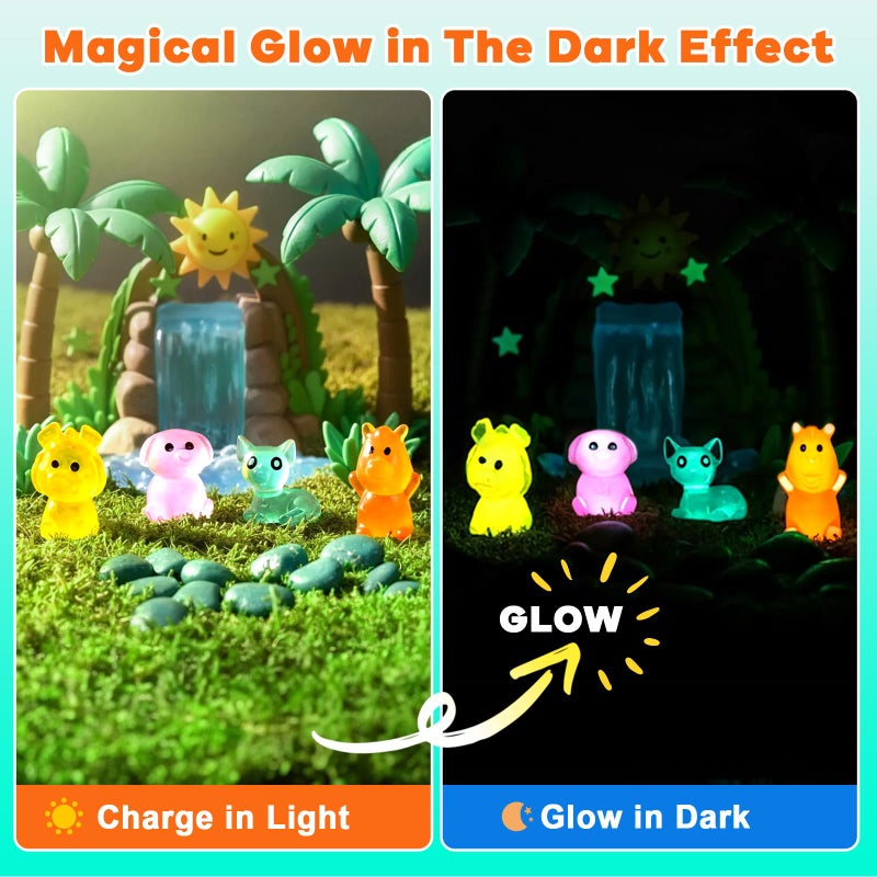 LEAFORIA 250 Pcs Luminous Mini Resin Animals, 25 Styles Glow in The Dark Tiny Animal Figurines Bulk for Fairy Garden, Dollhouse, Aquarium Tank, DIY Crafts, Party Favors, Hide and Seek Game - Image 4