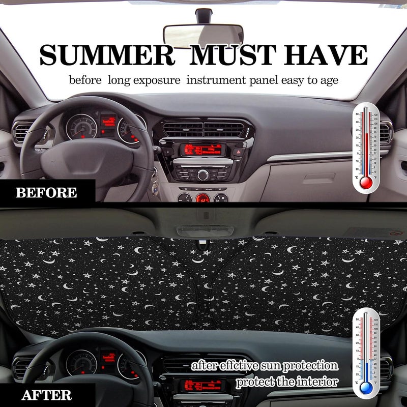 Woanger Windshield Sun Shade Foldable Car Front Window Covers for Car Accessories Sun Heat UV Rays Visor Protector Protection for Universal Cars SUV Truck (Starry Night) - Image 4