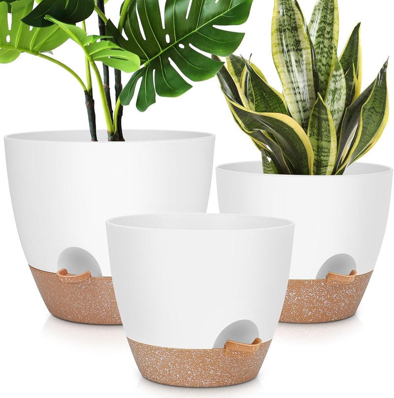 YNNICO 12" 10" 9" Large Self Watering Plant Pots, 3 Pack Flower Pots Planters with Multi Mesh Drainage Holes for Indoor Outdoor Garden Plants and Flowers. - Image 1