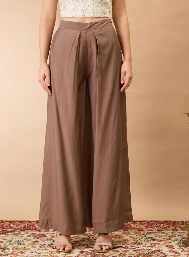 globus Brown Wide Leg Fusion Trousers