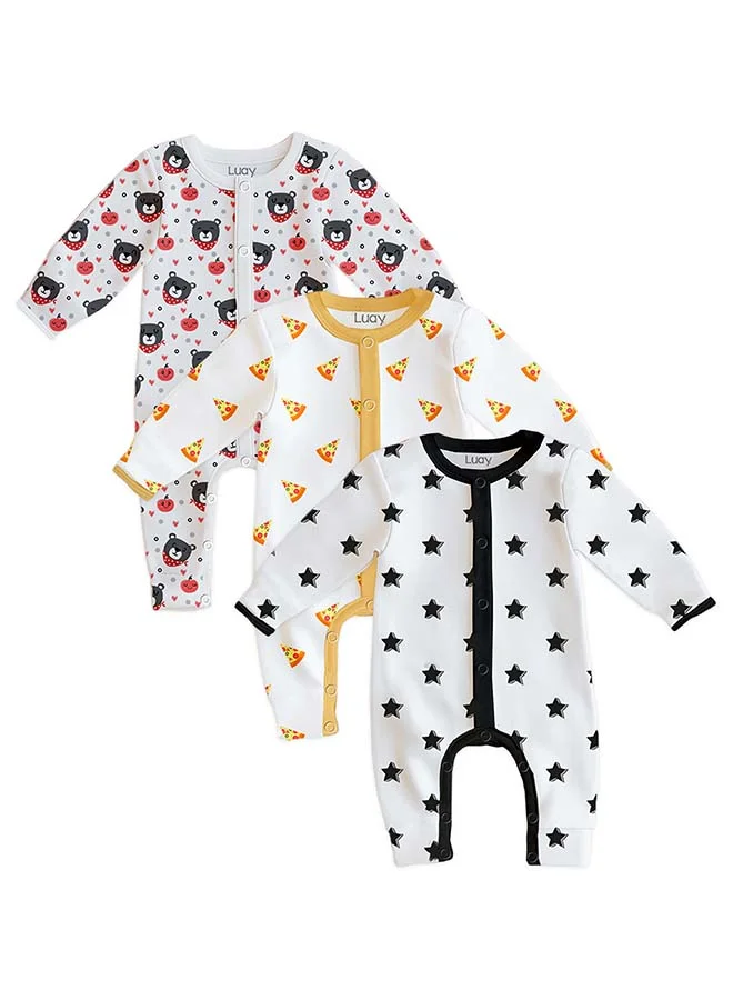 LUAY 100% Cotton Full Sleeves Baby Printed Romper,Sleepsuit for Baby Girls & Boys,_(Pack of 3) 12-18 M