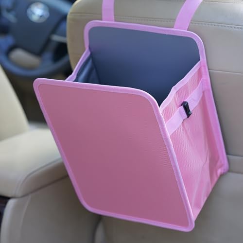 Ginsco 3 Gallons OpenTop Car Trash Can Large Capacity Hanging Car Trash Bag with WaterProof PEVA Liner Stand Car Trash Bag Foldable Car Storage Bag for Cars SUV Truck Pink - Image 1