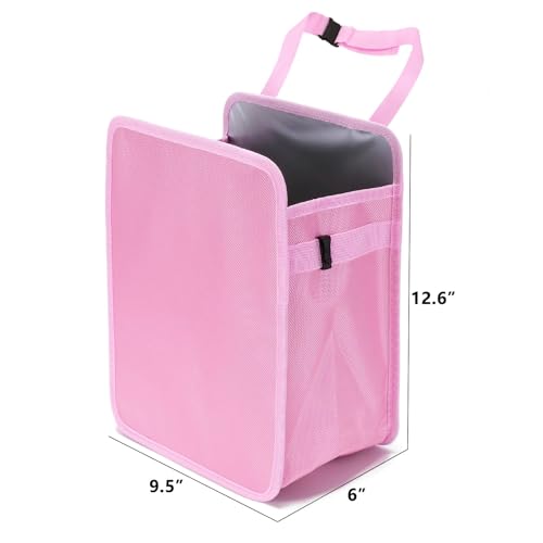 Ginsco 3 Gallons OpenTop Car Trash Can Large Capacity Hanging Car Trash Bag with WaterProof PEVA Liner Stand Car Trash Bag Foldable Car Storage Bag for Cars SUV Truck Pink - Image 3