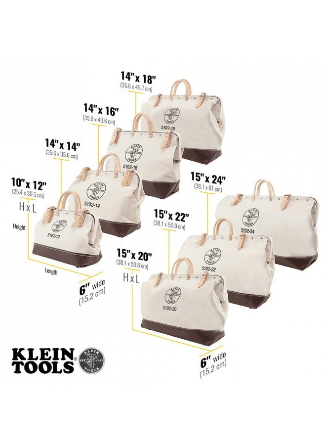 Klein Tools 5102-12 Heavy Duty Natural Canvas Tool Bag, Tool Tote, Multi-Purpose Bag with Wide Hinged Opening and Leather Handles, 12-Inch - Image 1