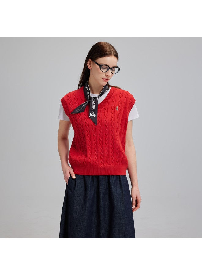 Hush Puppies إصدار رأس السنة 25 خريف/شتاء وصول جديد بسيط متعدد الاستخدامات موضة قطن على شكل حرف V سترة كابل محبوكة صدرية للنساء - Image 2