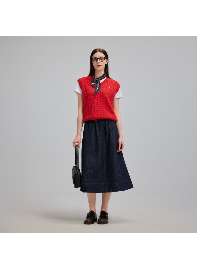 Hush Puppies إصدار رأس السنة 25 خريف/شتاء وصول جديد بسيط متعدد الاستخدامات موضة قطن على شكل حرف V سترة كابل محبوكة صدرية للنساء - Image 3