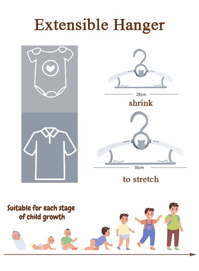 20Pack Baby Closet Hangers Kids Clothes Hangers Adjustable, Extendable 11"-14" Baby Hangers for Kids Child Newborn Toddler Stackable & Space-Saving (Grey) - Image 2