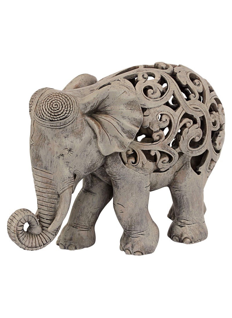 Design Toscano Design Toscano Anjan The Elephant Indian Decor Jali Animal Statue 12 Inch Brown Stone 