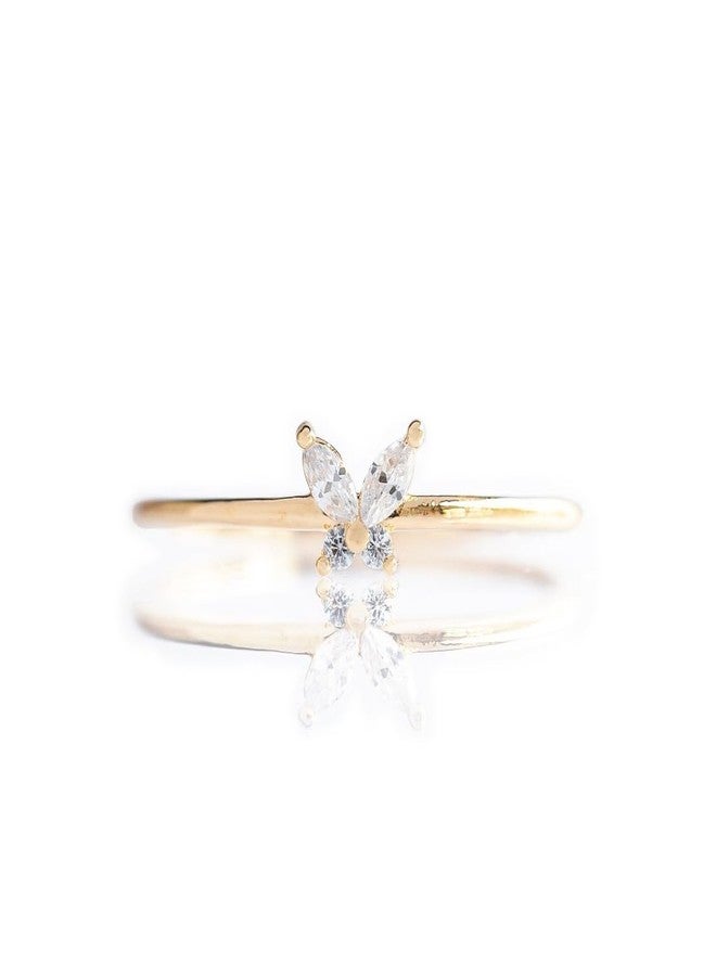 Aaishwarya 18K Gold Plated Waterproof, Anti-Tarnish White Zircon Butterfly Ring | Finger Rings for Women and Girls | Dainty Minimal Accessory | Stylish Jewelry Gift - Image 1