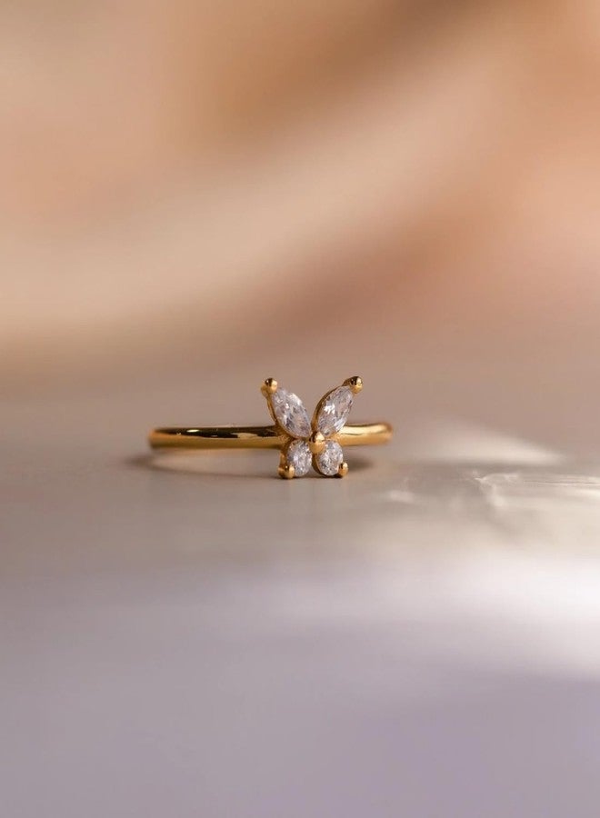 Aaishwarya 18K Gold Plated Waterproof, Anti-Tarnish White Zircon Butterfly Ring | Finger Rings for Women and Girls | Dainty Minimal Accessory | Stylish Jewelry Gift - Image 3