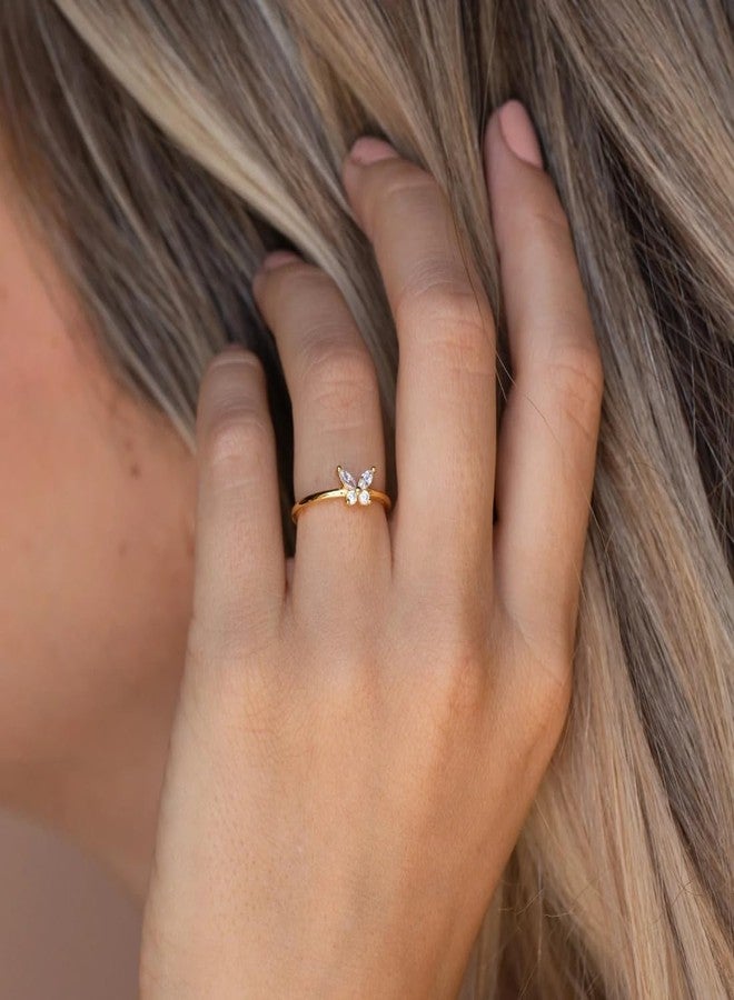 Aaishwarya 18K Gold Plated Waterproof, Anti-Tarnish White Zircon Butterfly Ring | Finger Rings for Women and Girls | Dainty Minimal Accessory | Stylish Jewelry Gift - Image 2