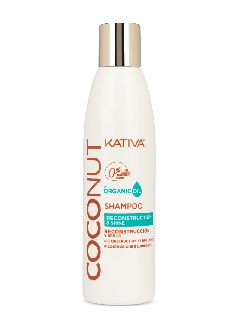 Kativa Kativa Kativa Coconut Oil Shampoo (250 ML), Kativa Coconut Line, Rebuilds and Repairs Hair, for Extremely Damaged, Sensitized, Dehydrated and Dull Hair, Salt Free, Sulfate Free, Gluten Free, Paraben Free  - Image 1