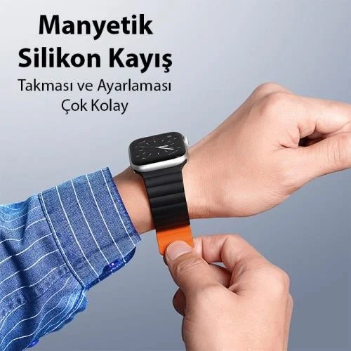 بولهاموبيل Polham Chain Style Magnetic Band Strap for Apple Watch 42-44-45MM, Ultra Comfortable Washable