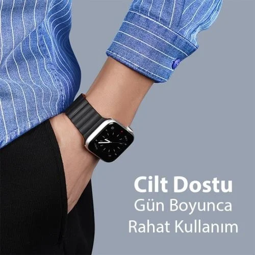 بولهاموبيل Polham Chain Style Magnetic Band Strap for Apple Watch 42-44-45MM, Ultra Comfortable Washable