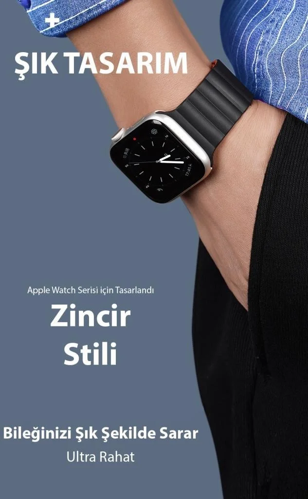 بولهاموبيل Polham Chain Style Magnetic Band Strap for Apple Watch 42-44-45MM, Ultra Comfortable Washable