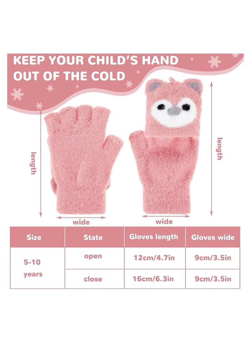 Y&D 3 Pairs Kids Fingerless Gloves Convertible Flip Top Winter Warm Knit Half Finger Mitten for Boy Girls 5-10 Years  - Image 3