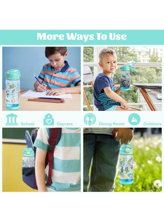 Decalsweet Children's Water Bottle, Leak-Proof, 600 ml Kindergarten with Straw, Safe Locking, Children's Bottle for School & Sport, Sports Bottle for Girls and Boys (Blue Animals) - Image 2