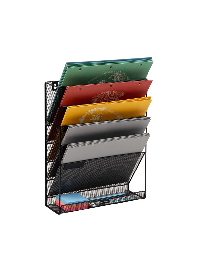 Mind Reader Mind Reader 5Tier Vertical File Storage Desktop Organizer Wall Mount Office Metal Mesh 1275L x 4W x 16H Black 