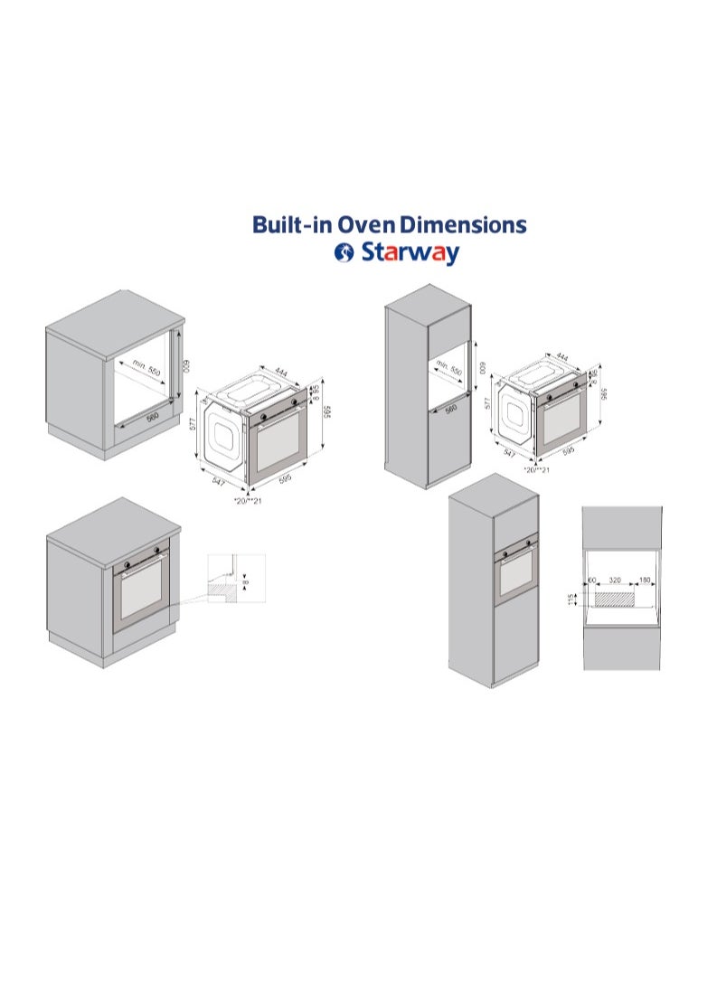 Starway Starway 73 Lt 60x60cm 10 Cooking Programs Built In Oven, Grill + Air Fryer, Up & Down Heating, Cooling Fan, Digital Control, Tray + Stand Included  - Image 3
