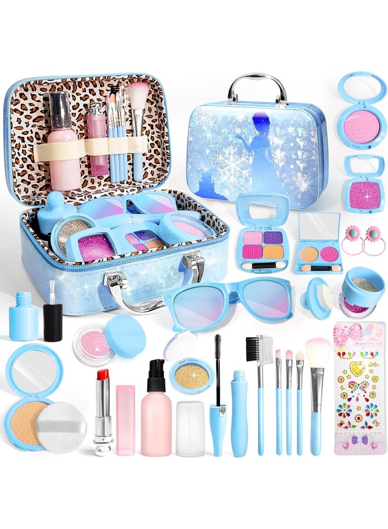 LBMT Kids Pretend Makeup Set for Little Girls,  Non-Toxic Beautiful Toys Toddler Makeup Kit for Kids, Birthday Girl Princess Gifts Toddler Girl Toys Age 3+(Blue) - Image 1