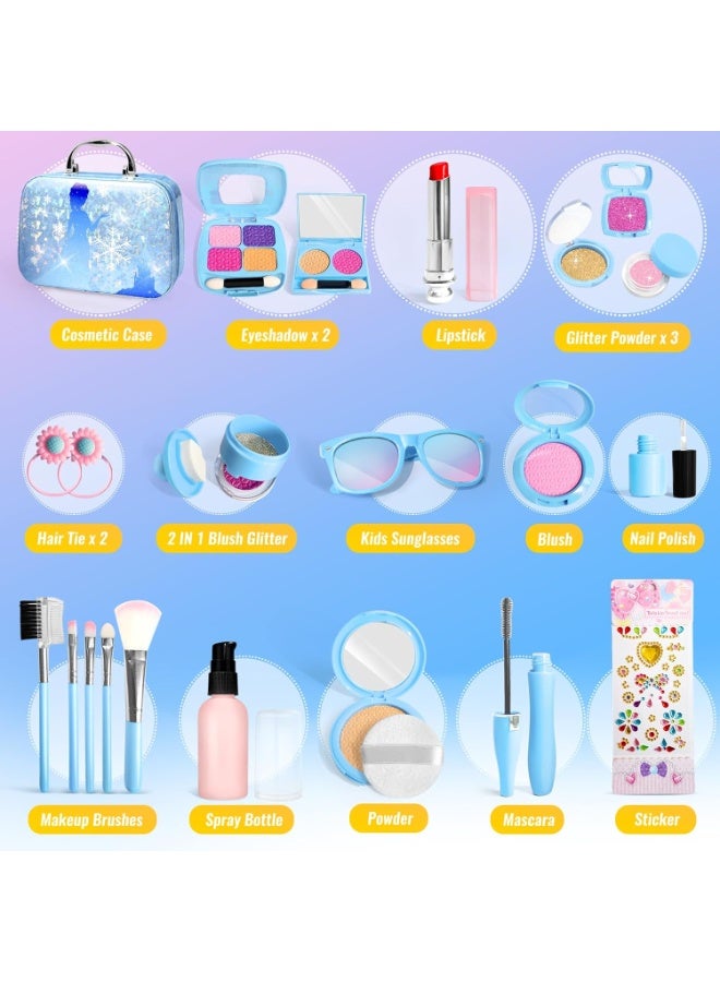 LBMT Kids Pretend Makeup Set for Little Girls,  Non-Toxic Beautiful Toys Toddler Makeup Kit for Kids, Birthday Girl Princess Gifts Toddler Girl Toys Age 3+(Blue) - Image 2