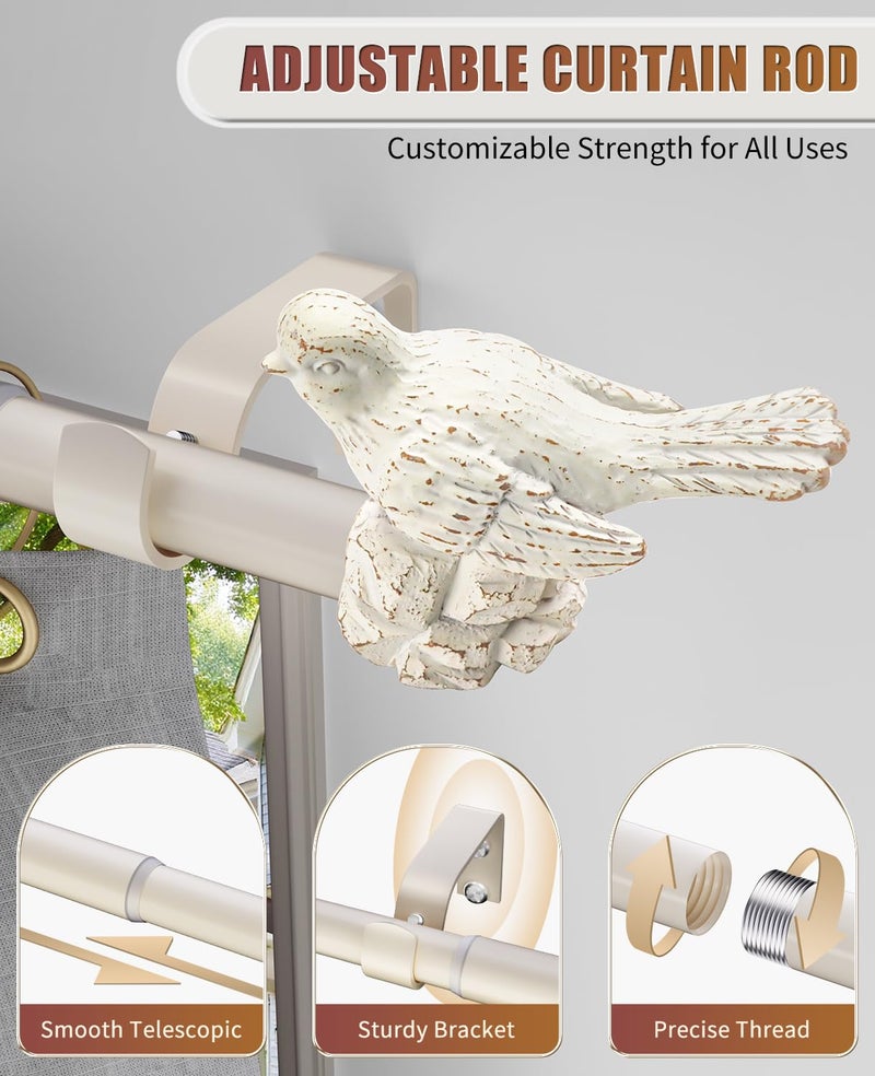 KVEEO White Curtain Rod 18 to 45 Inches Curtain Rods for Windows Adjustable Heavy Duty Drapery Rod with Bird Finials for Kitchen Window Living Room - Image 2