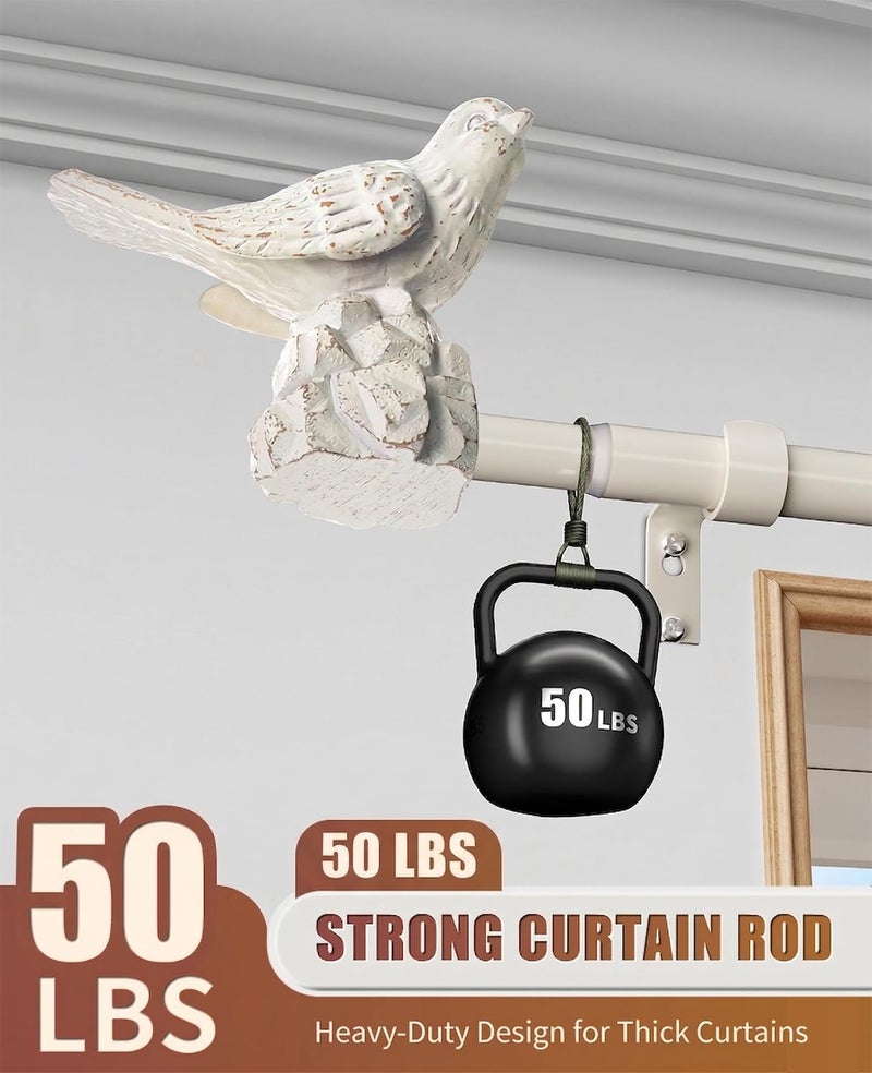 KVEEO White Curtain Rod 18 to 45 Inches Curtain Rods for Windows Adjustable Heavy Duty Drapery Rod with Bird Finials for Kitchen Window Living Room - Image 4