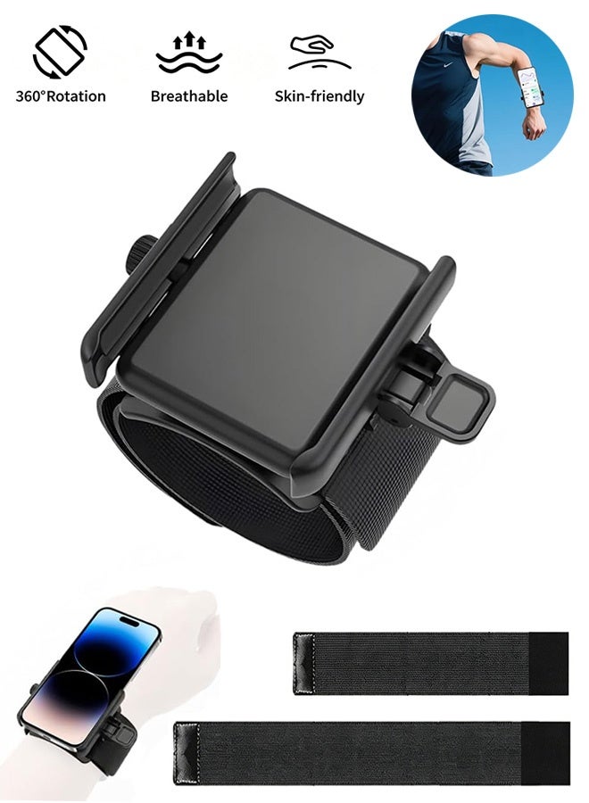 GD 360° Rotating Wristband Phone Holder Hands-Free Wrist Cell Phone Holde Detachable Running Armband Phone Stand for Delivery Live Stream, Sports Compatible with All Phones (Black) - Image 1