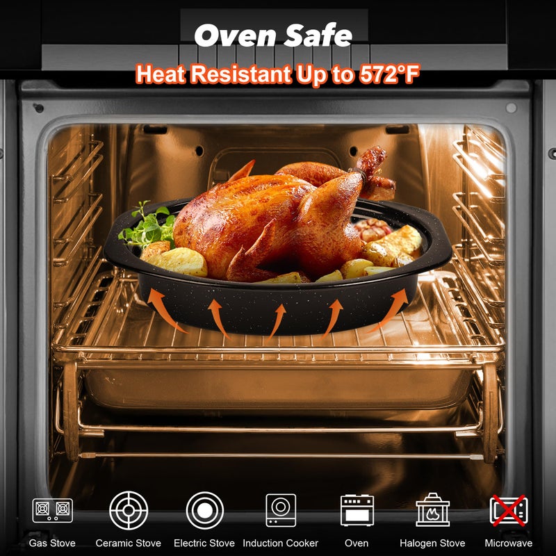 YIDAZLE 13â€ Roaster Pan with Lid and Rack, Small Enamel Roaster Pan with Oval Roasting Rack, Granite Baking Pot for Chicken Turkey Lamb, Heat Resistant, Oven/Dishwasher/All Stovestops Compatible - Image 3