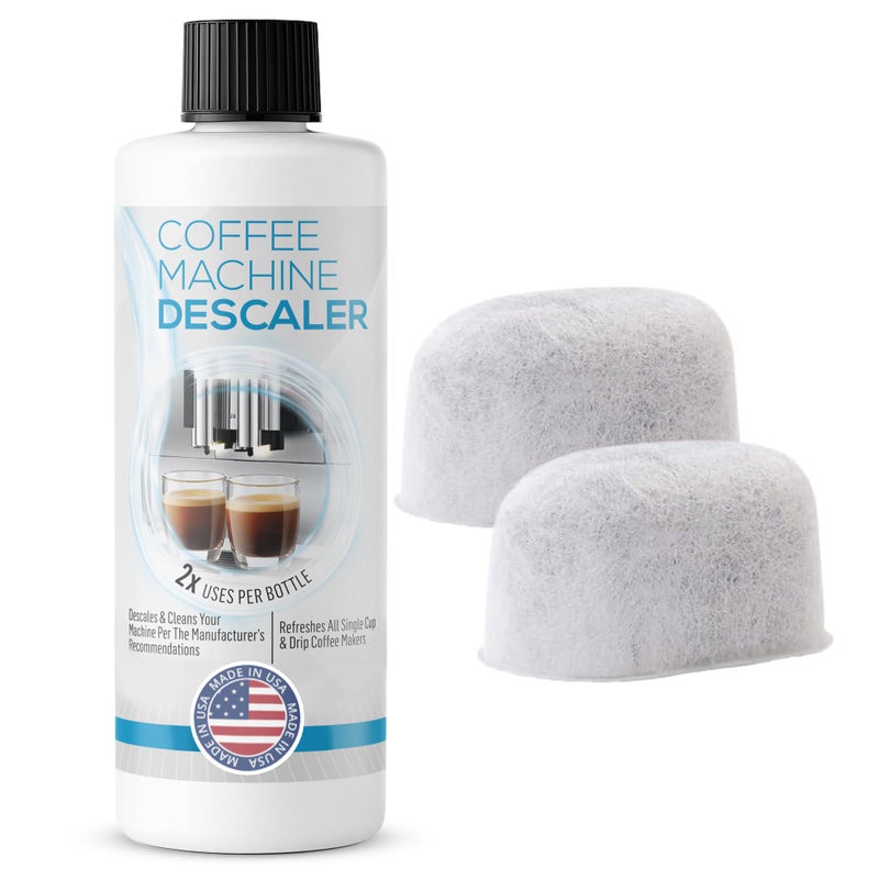 Keurig Compatible Descaling Solution 1 Bottle 2 Uses Plus 2 Filters  Universal Descaler Cleaner Concentrate Kit For All 10  20 KCup Pod Machines and Espresso Machines