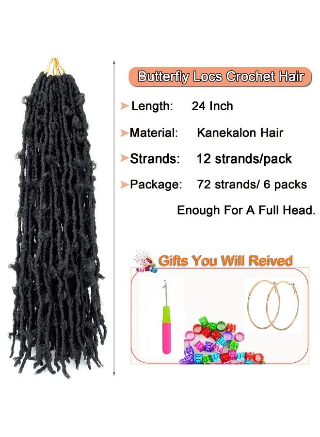Ahrencan Butterfly Locs Crochet Hair 24 Inch 6 Packs Soft Black Butterfly Locs Pre Looped Distressed Faux Locs Crochet Hair For Womenprelooped Pretwisted Crochet Braids Hair(24In6Packs1B)  - Image 3