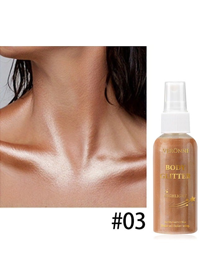 VERONNI Body Glitter Highlight，Glitter Body Oil, Moisturizing Lightweight Glitter Glow Illuminator, Non-stick Body Glow Liquid Highlighter Makeup Your Skin, Smooth Liquid Spray Summer Body Illuminator - #03 Golden Brown  - Image 2