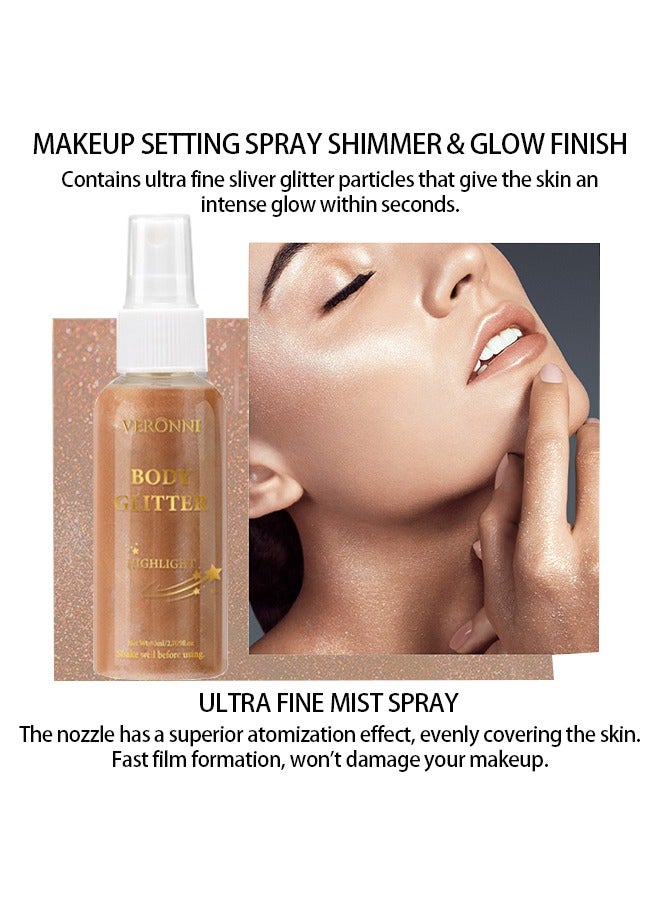 VERONNI Body Glitter Highlight，Glitter Body Oil, Moisturizing Lightweight Glitter Glow Illuminator, Non-stick Body Glow Liquid Highlighter Makeup Your Skin, Smooth Liquid Spray Summer Body Illuminator - #03 Golden Brown  - Image 4