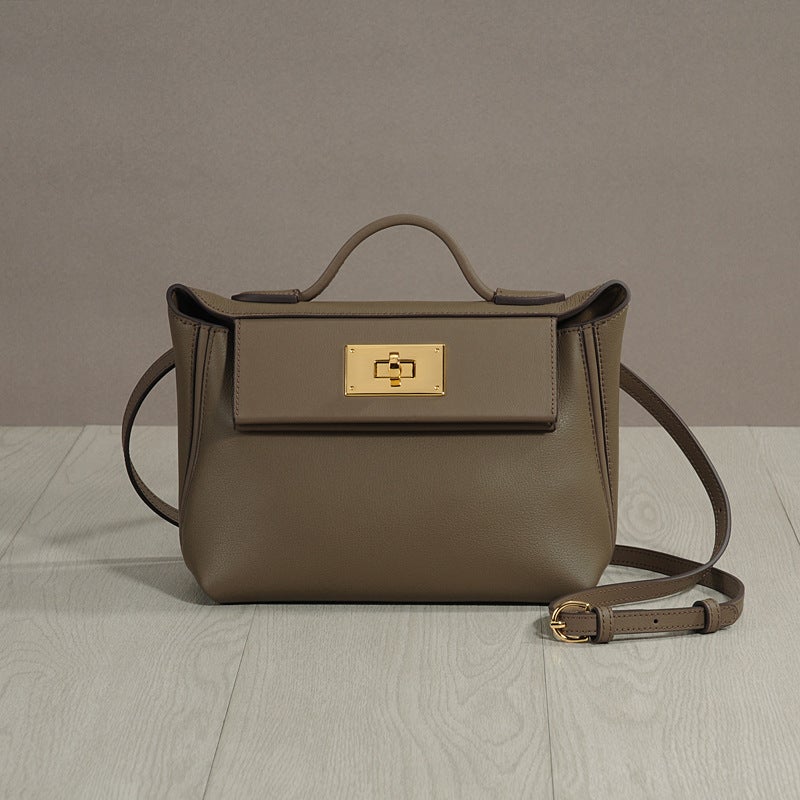 All-Match Kelly Bag Black Swift Top Layer Cowhide 2424Mini Small Bag Portable Messenger Bag - Image 3