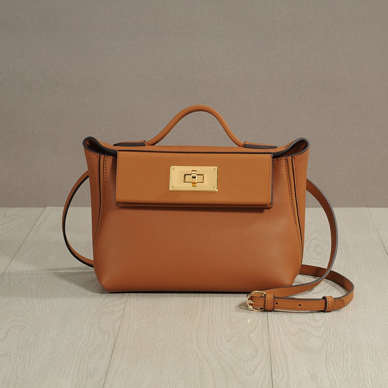All-Match Kelly Bag Black Swift Top Layer Cowhide 2424Mini Small Bag Portable Messenger Bag - Image 4