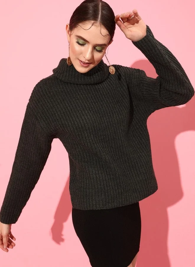 Grey Ribbed Pullover for Women