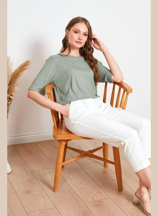 Lela Lela Oversize Crew Neck Blouse with Slit Detail Women's Blouse 5869000