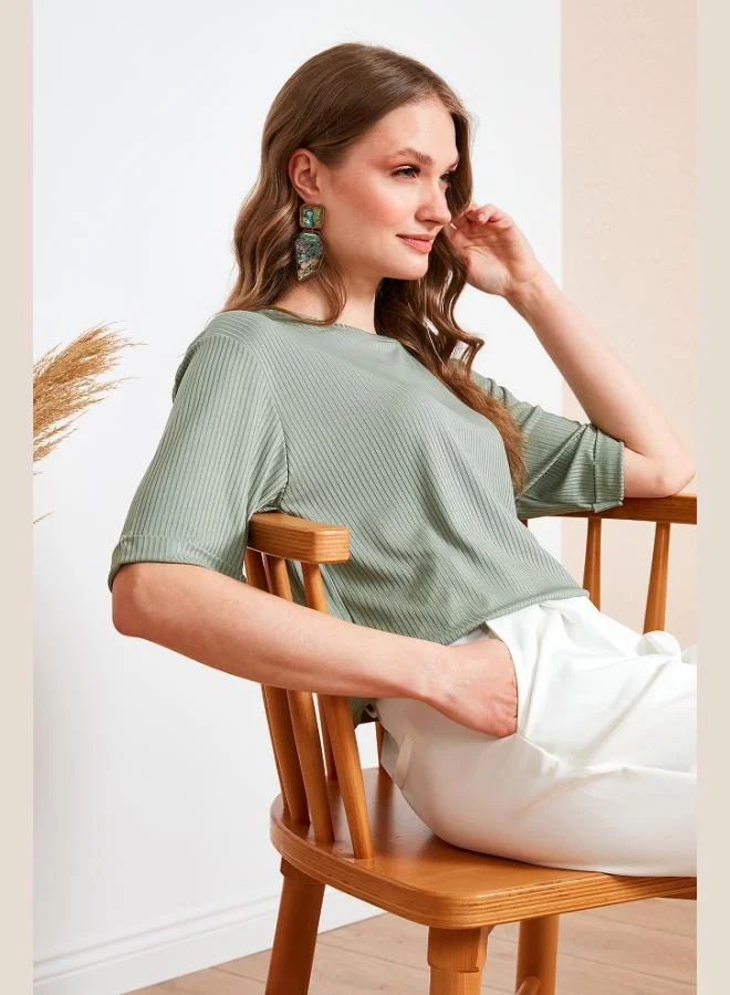 Lela Lela Oversize Crew Neck Blouse with Slit Detail Women's Blouse 5869000