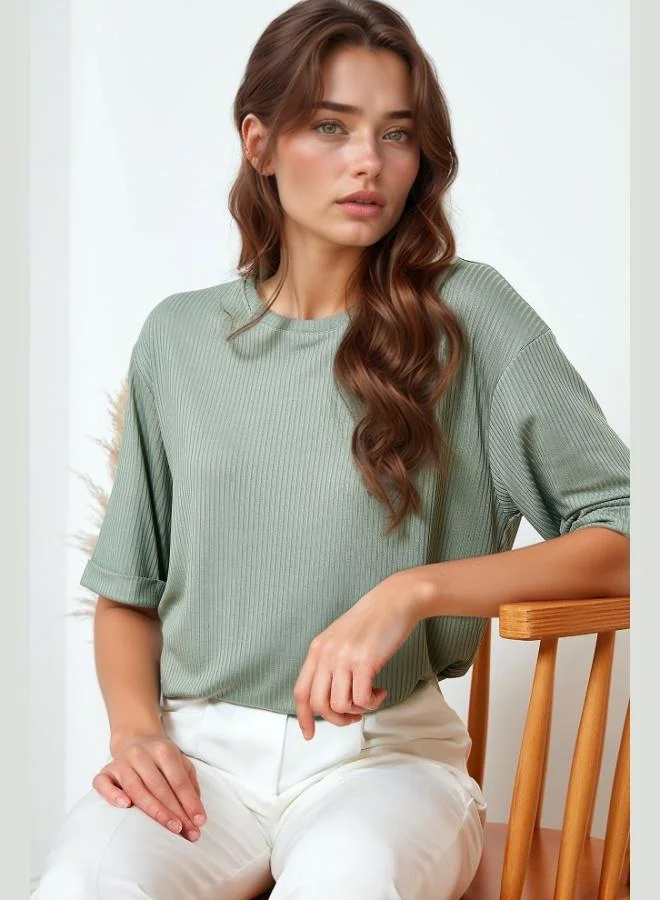 Lela Lela Oversize Crew Neck Blouse with Slit Detail Women's Blouse 5869000