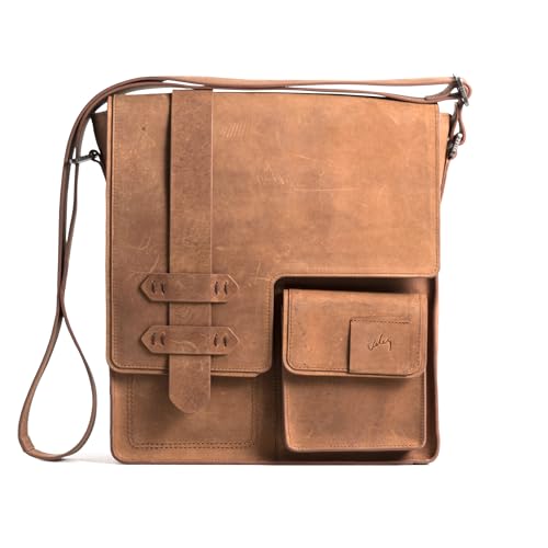 VELEZ Top Grain Leather Messenger Bag for Men & Women - Small, Waxed Leather, Vintage Crossbody Bag with 11″ Tablet Sleeve, Magnetic Buckle, Zip Pockets & Adjustable Strap - Handmade in Colombia - Brown - Image 1