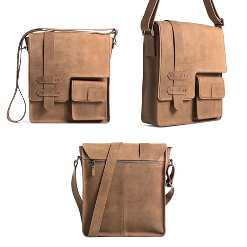 VELEZ Top Grain Leather Messenger Bag for Men & Women - Small, Waxed Leather, Vintage Crossbody Bag with 11″ Tablet Sleeve, Magnetic Buckle, Zip Pockets & Adjustable Strap - Handmade in Colombia - Brown - Image 4