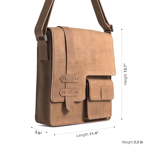 VELEZ Top Grain Leather Messenger Bag for Men & Women - Small, Waxed Leather, Vintage Crossbody Bag with 11″ Tablet Sleeve, Magnetic Buckle, Zip Pockets & Adjustable Strap - Handmade in Colombia - Brown - Image 5